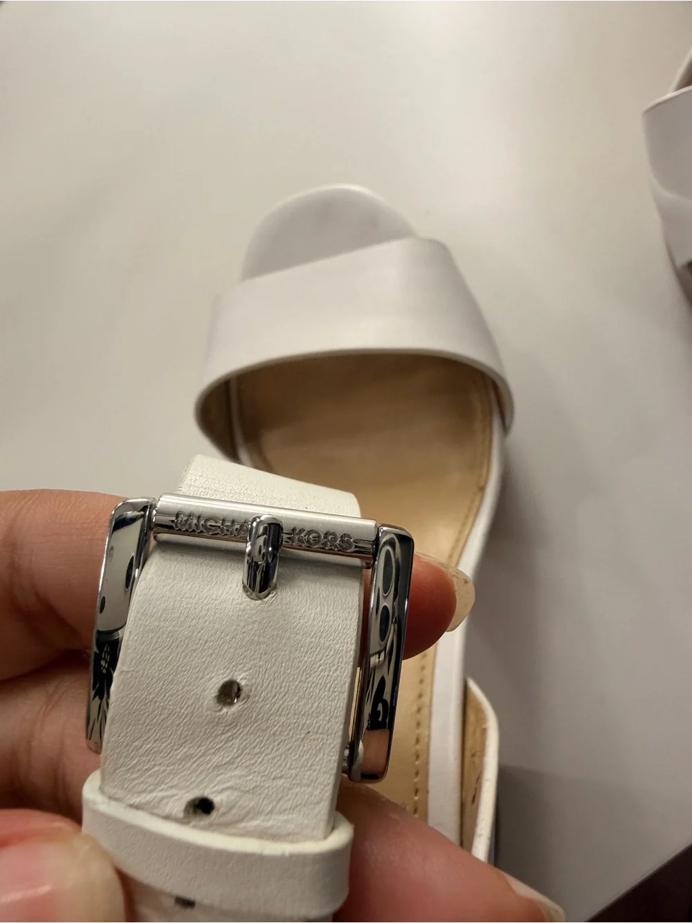 Michael Kors White Leather Platform Ankle-Strap Wedges